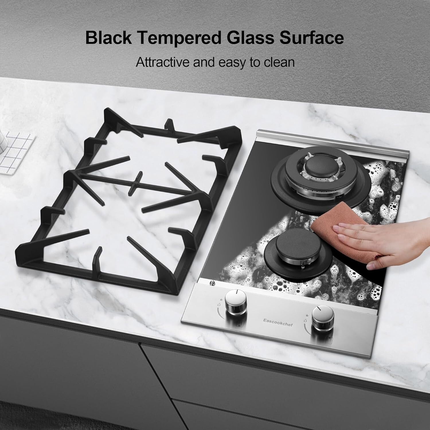 High-Performance 2 Burner Gas Stove with Electric Ignition & Safety Lock System