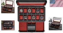 Load image into Gallery viewer, Stylish Black/Red Watch Storage Box with Key Lock &amp; 12 Slots for Men &amp; Women