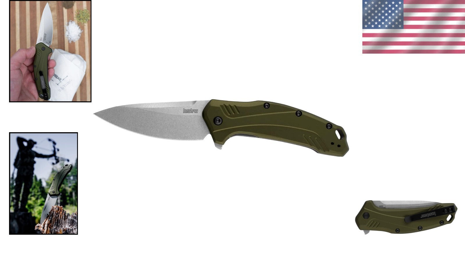 CPM 20CV Drop Point Pocketknife - Olive Aluminum Handle for Ambidextrous Carry