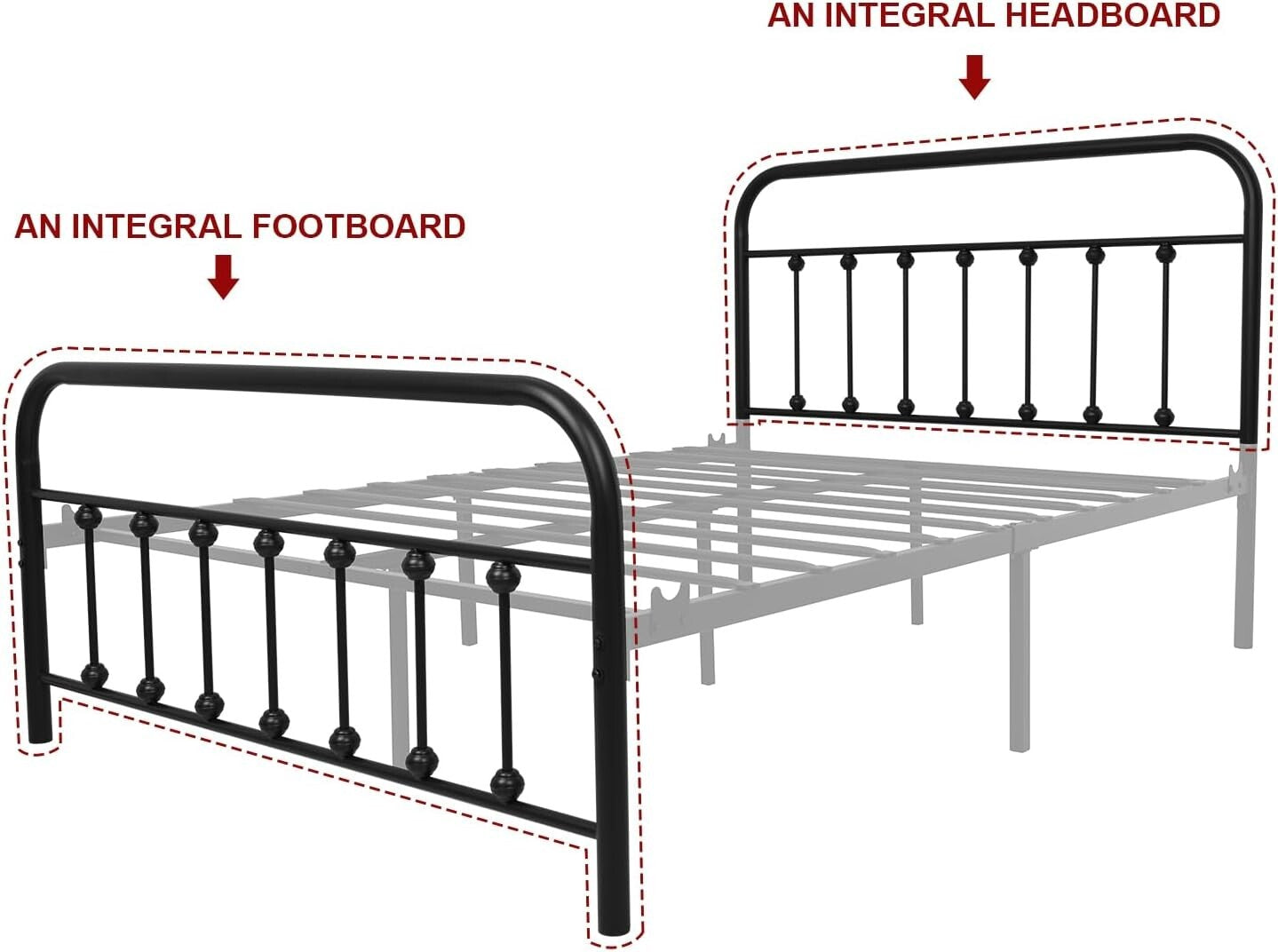 Powder Coated Full Size Bed Frame with Headboard - Space-Saving Storage Solution