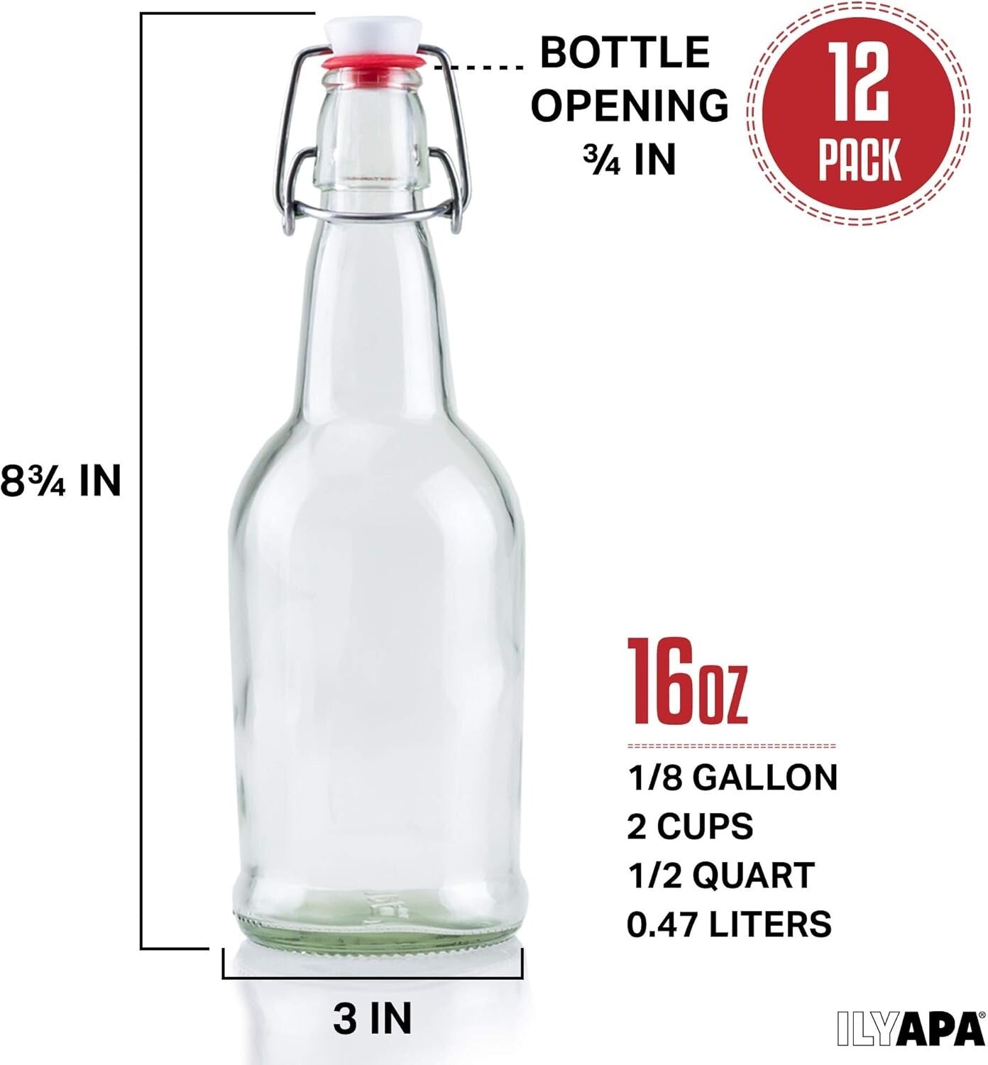 Heavy-Duty 16 oz Clear Swing Top Glass Bottles - Ideal for DIY Brewing Projects