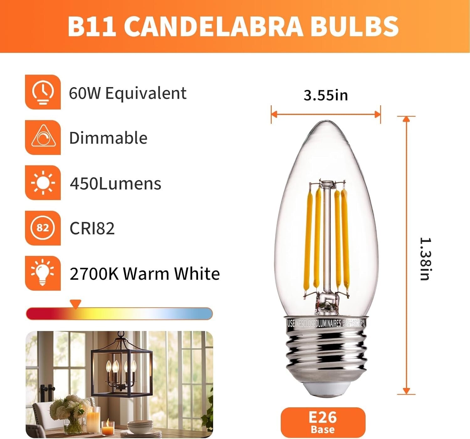 Dimmable E26 LED Candle Light Bulbs, 24-Pack - Soft White Glow for Home Décor