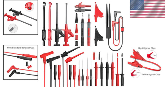 Professional Silicone Multimeter Test Leads Set with Alligator Clips & Tweezers