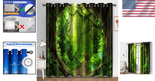 Soft Touch Polyester Blackout Curtains with Forest Design - 2 Panels 52"x84"