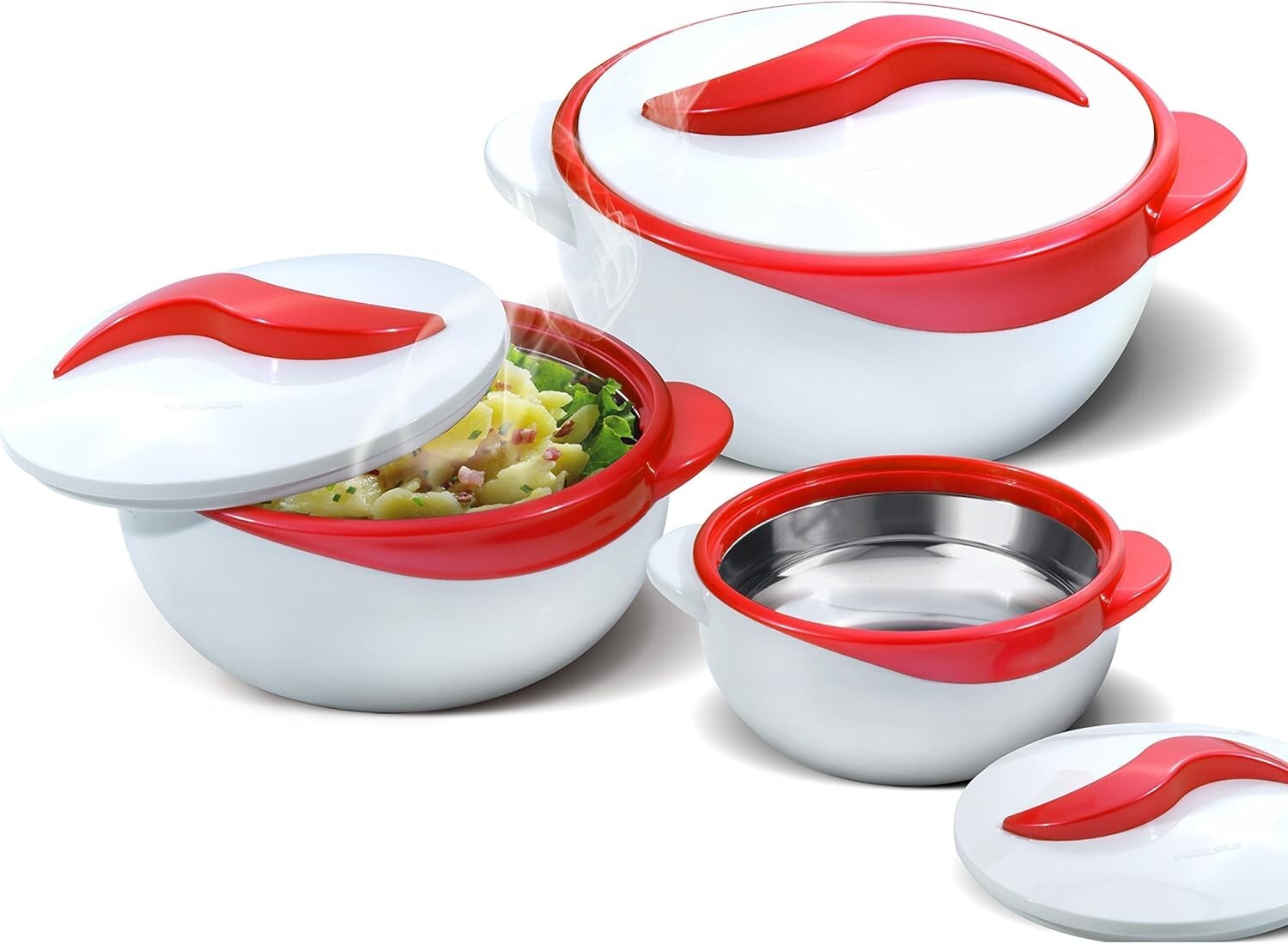 Elegant Insulated Casserole Dish Set 3 pc. - Red Stainless Steel Hot Food Warmer