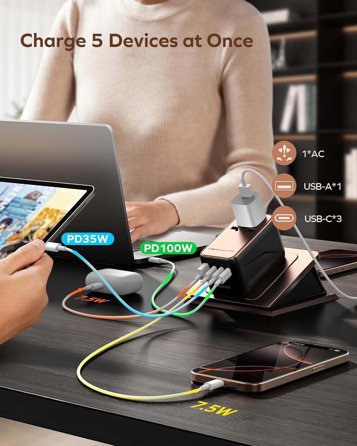Lightweight GaN Travel Adapter - Universal Compatibility for 200+ Countries