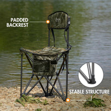 Load image into Gallery viewer, Lightweight Camo Tripod Stool with Backrest - Portable Camping Chair for 225 lbs