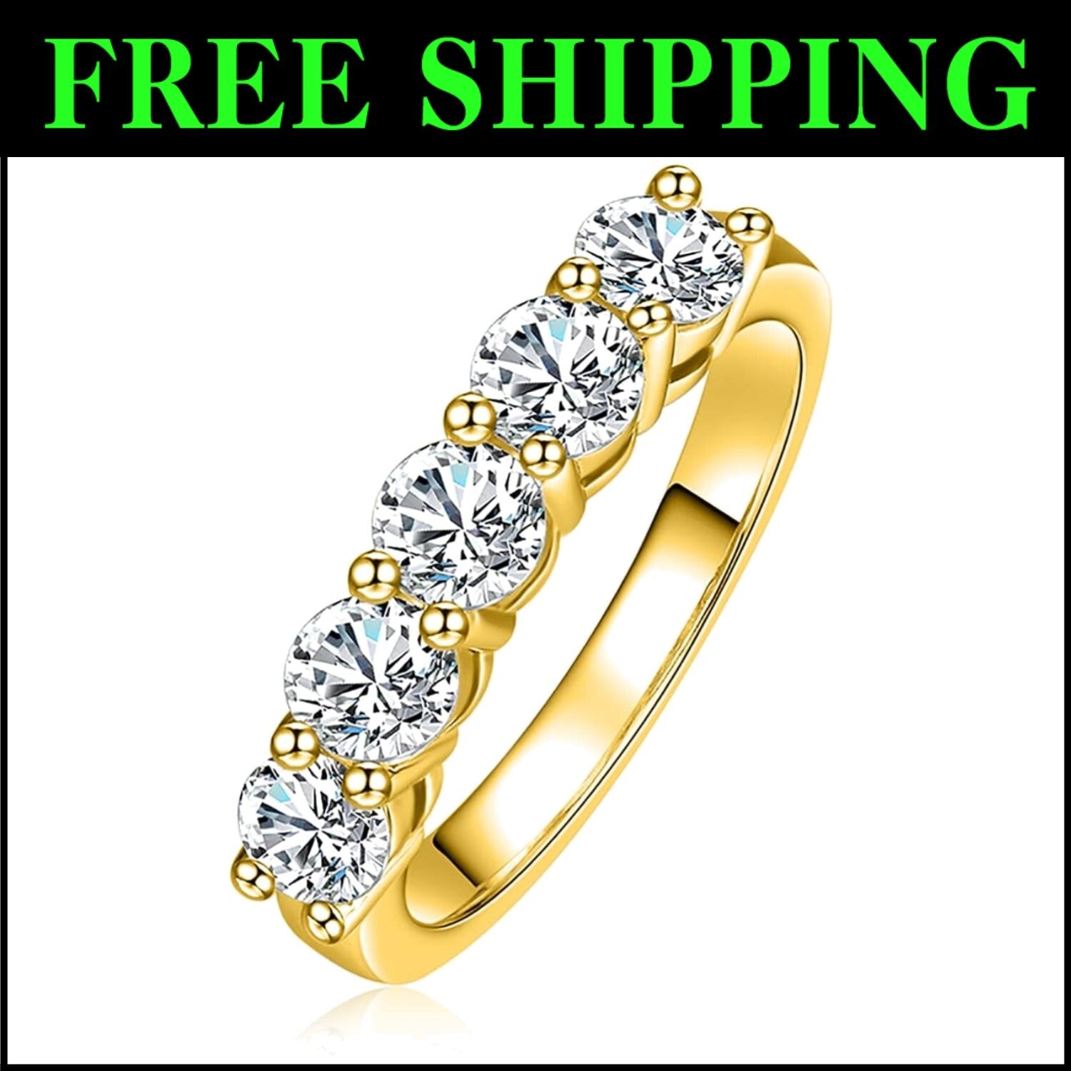 Exquisite 1.5cttw Moissanite Stackable Wedding Band in Yellow Gold Plated Silver