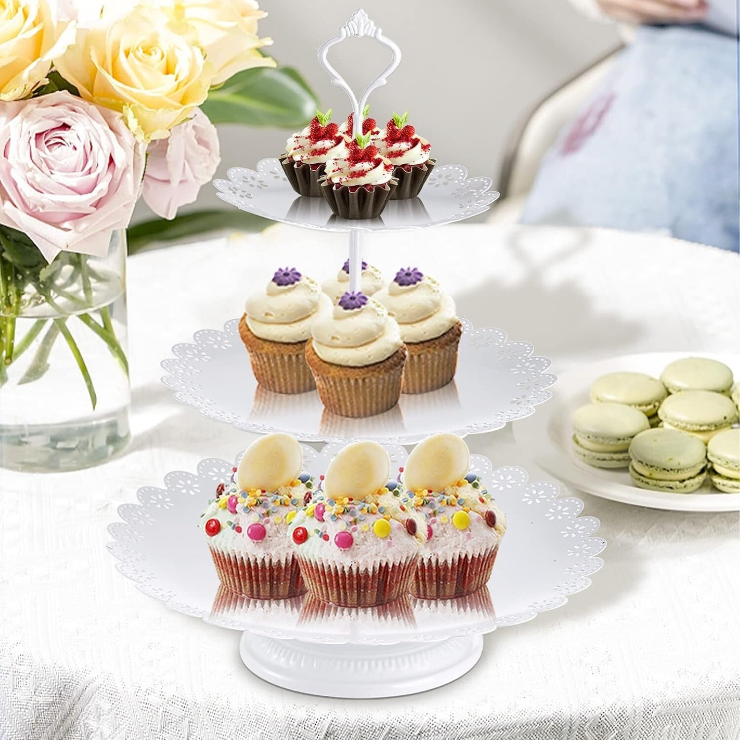 Multi-Style Cake Stand Set: 3-Tier, Round, and Rectangular for Every Event