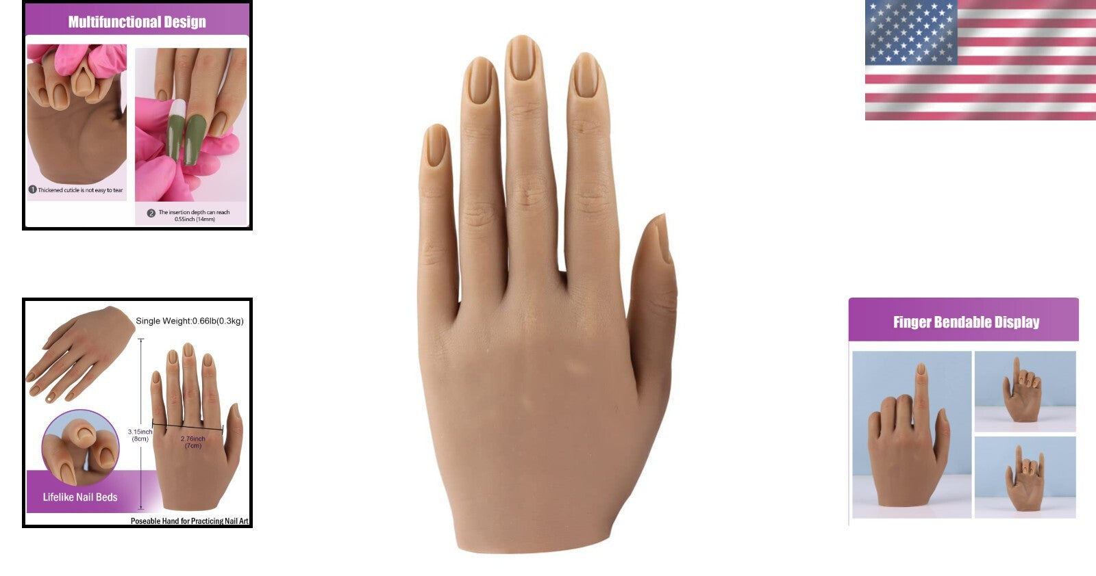 Light Brown Silicone Mannequin Hand - Life-Size Nail Art Display & Practice