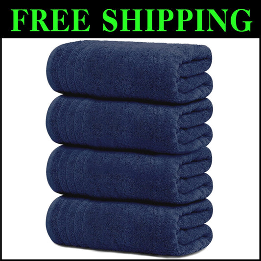 Set of 4 Quick Dry Extra Large Bath Towels - Lightweight, Soft, Navy Color