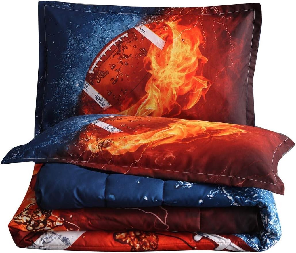 Full Size American Football Comforter Set with 3D Rugby Print - Fun for Teens