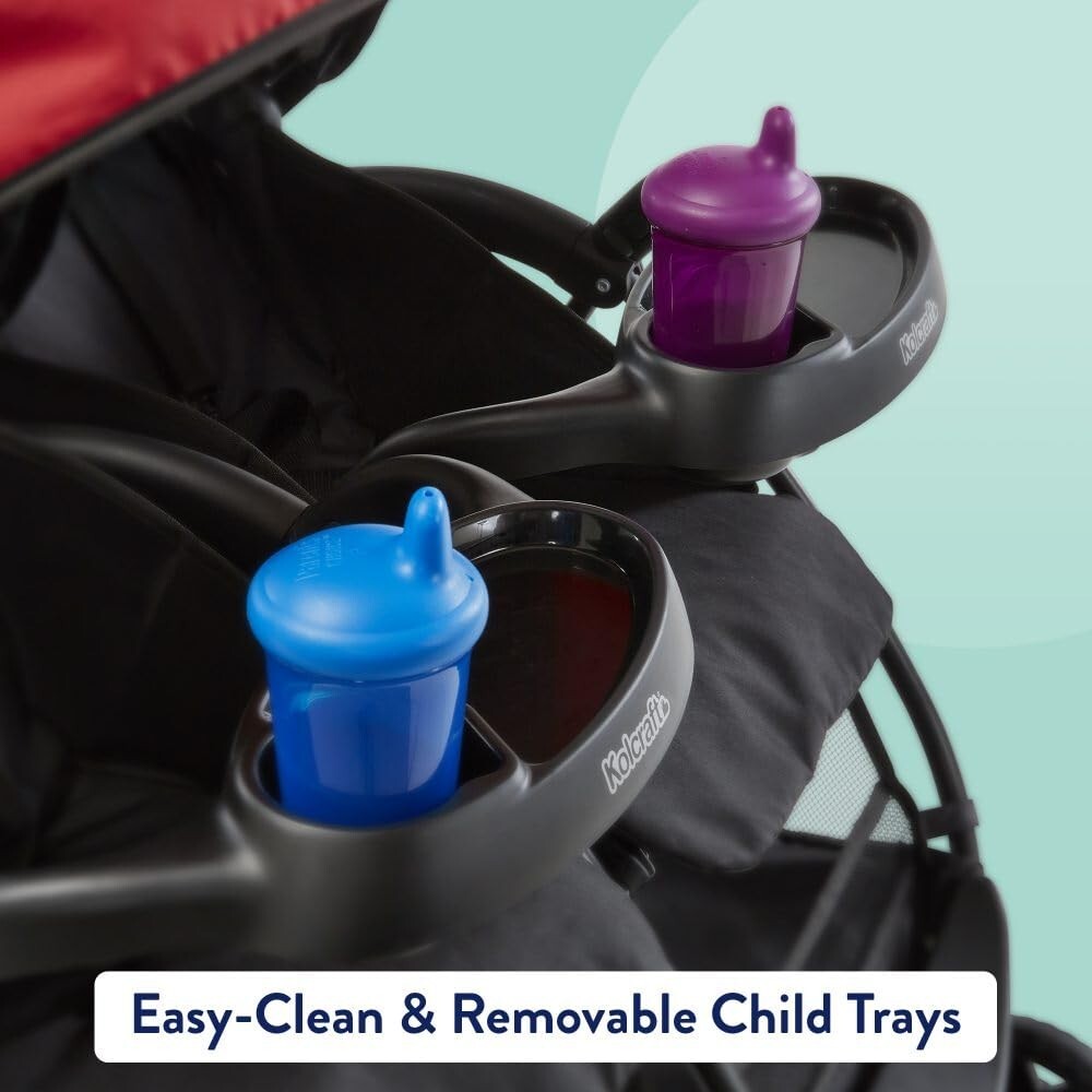 Cloud Plus Red/Black Double Stroller - Reclining, Spacious, and Stylish Design