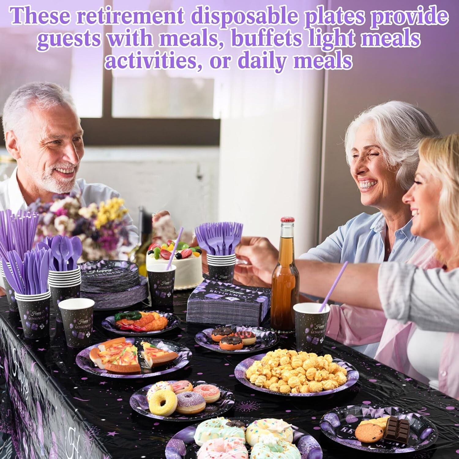 All-in-One 452-Piece Retirement Party Decorations - Classy Purple and Black Set