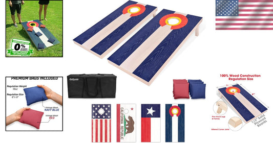 Complete 4x2 ft American & State Flag Cornhole Game Set with Carrying Case