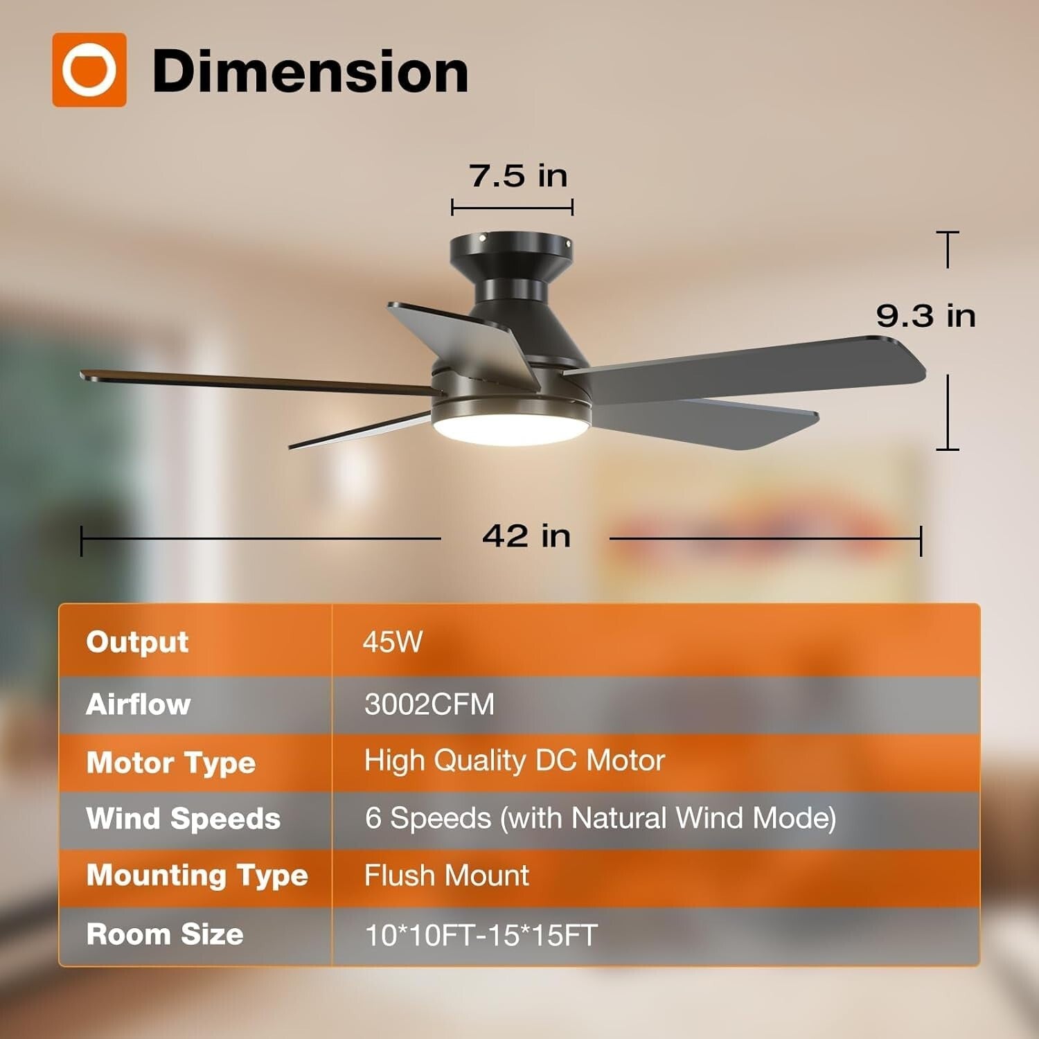 42-Inch Ceiling Fan with Light - Modern Matte Black, Remote & Timer Function