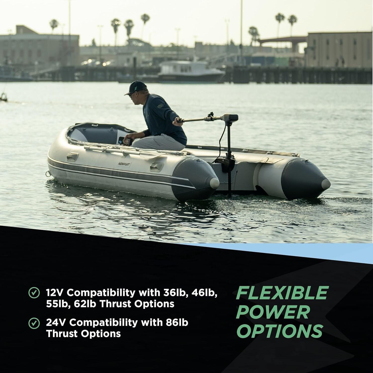 62lb Thrust Transom-Mounted Saltwater Trolling Motor with 8 Speeds & Propeller