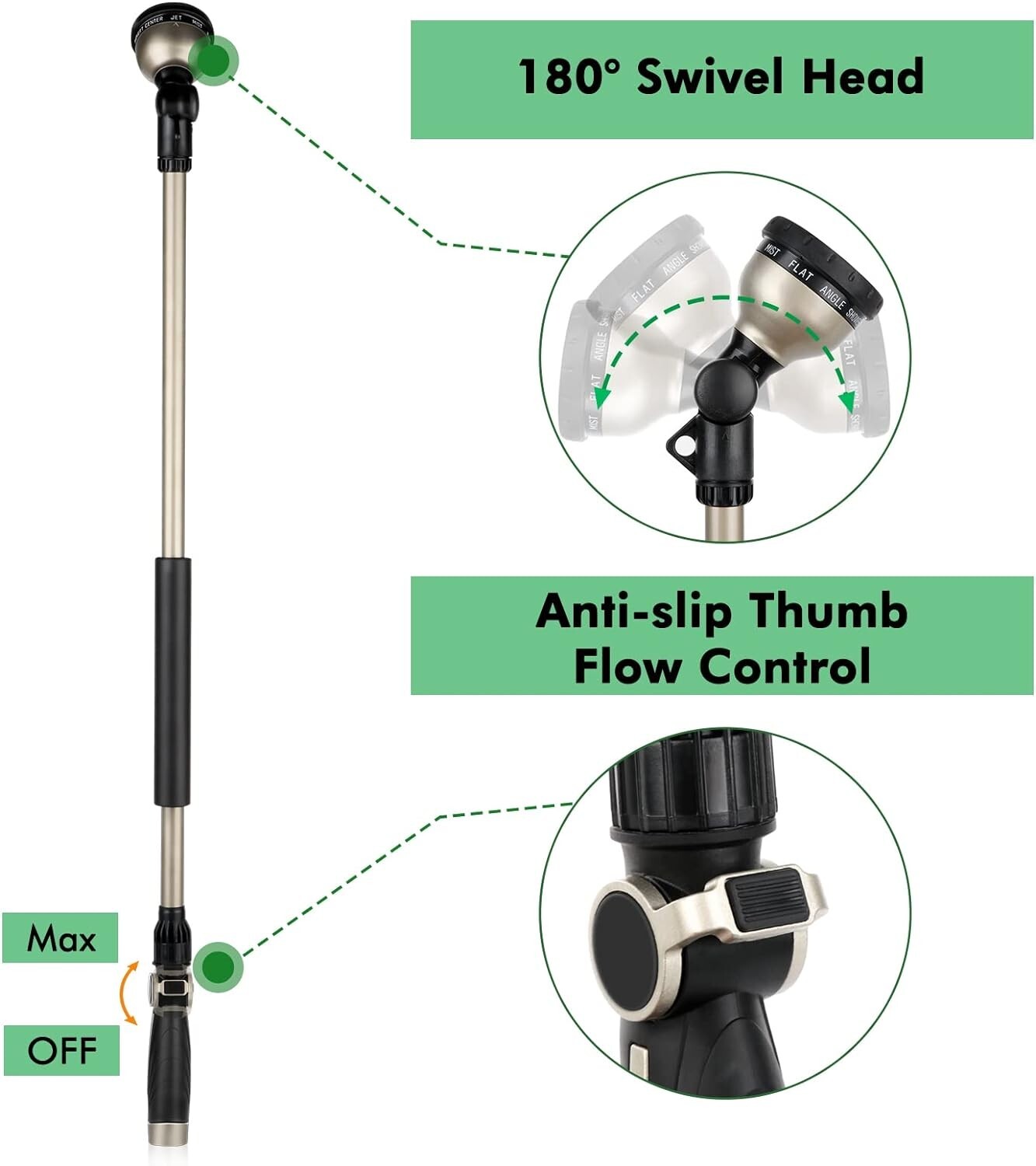 Garden Hose Wand with 10 Custom Spray Settings - Ideal for Hanging Baskets