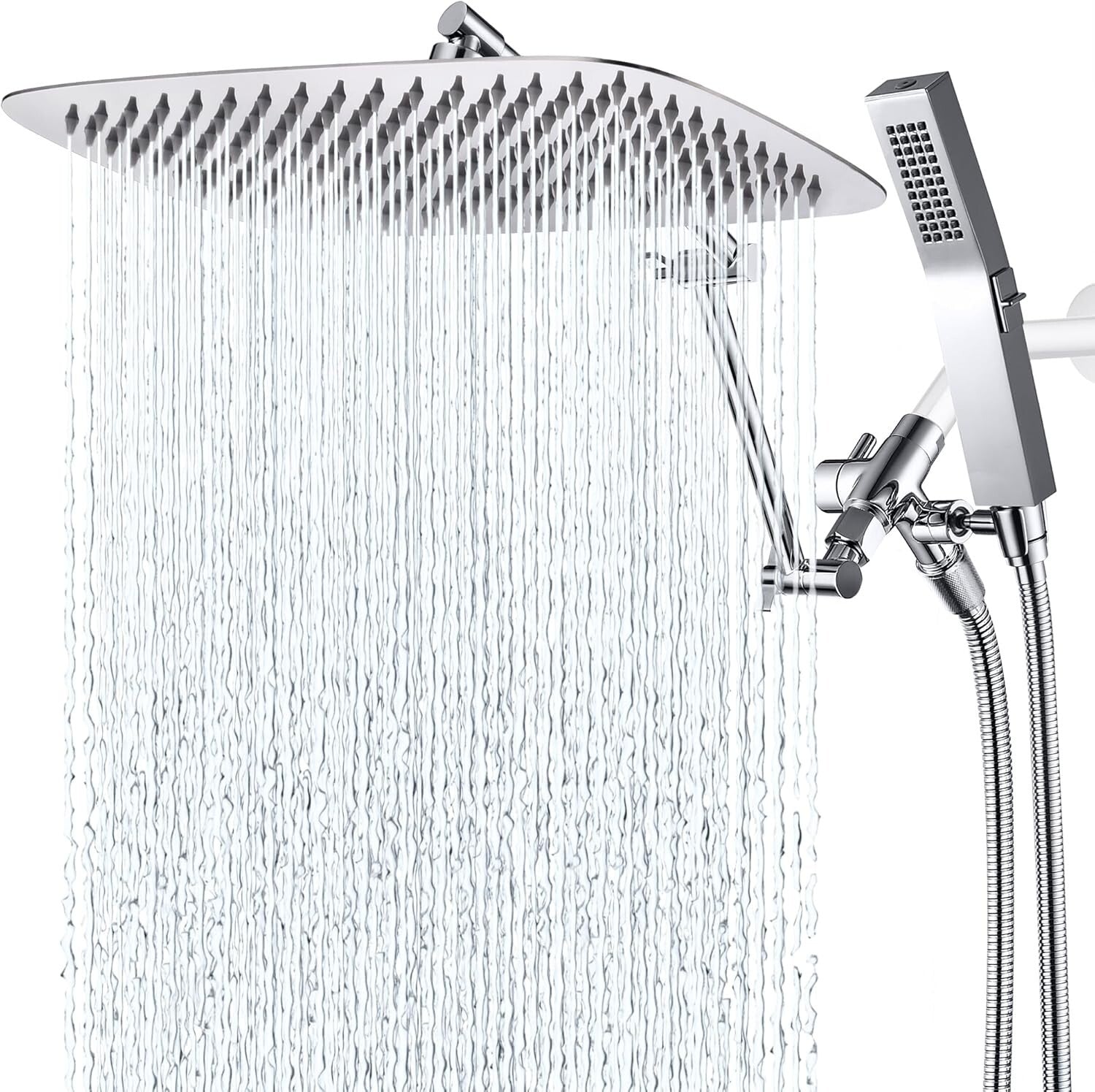Luxury 14-Inch Rainfall Shower Head & Handheld Spray with 3 Settings Diverter