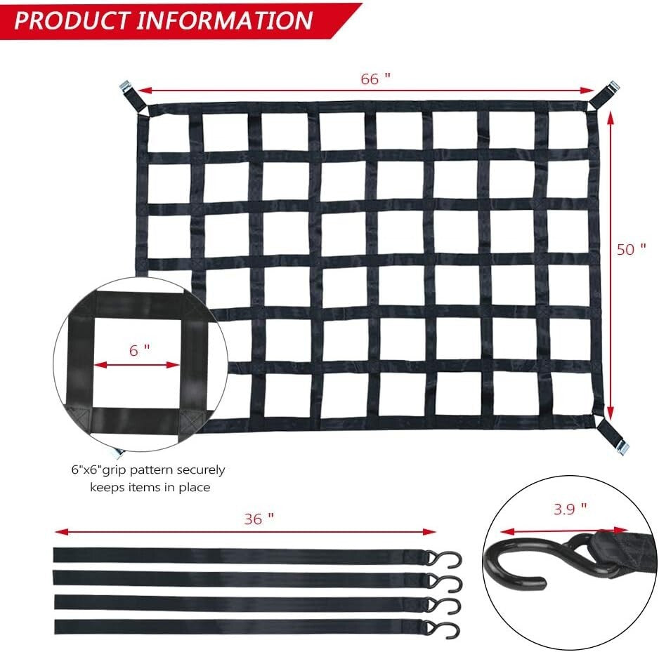Durable Polyester Cargo Net for Pickup Trucks - 1100 lbs Heavy Duty Spec