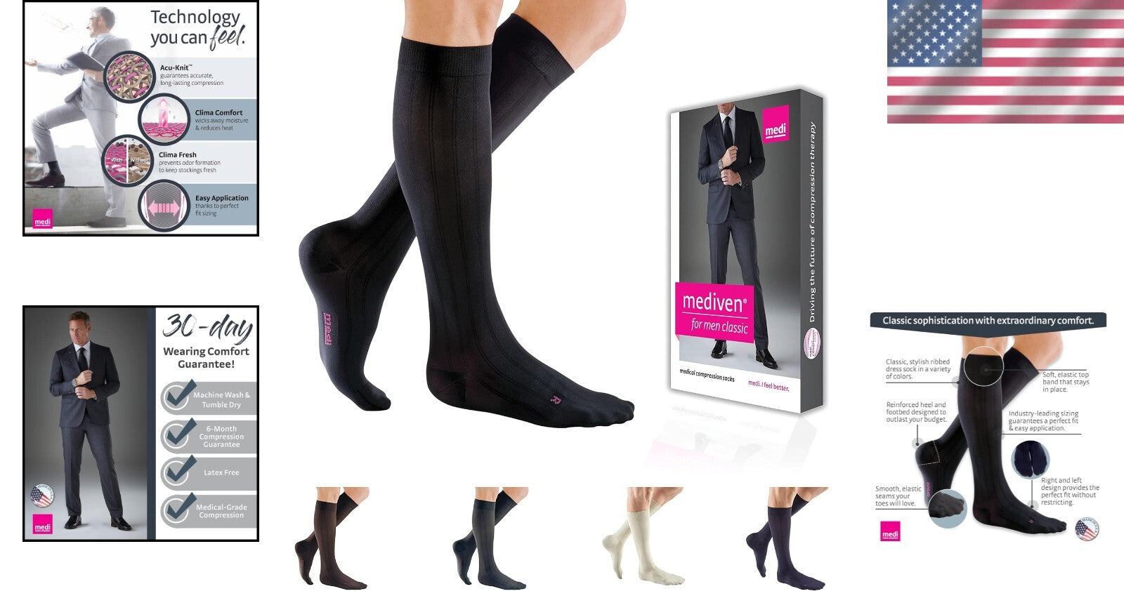 Timeless Black Calf High Compression Socks for Men - 15-20 mmHg Support