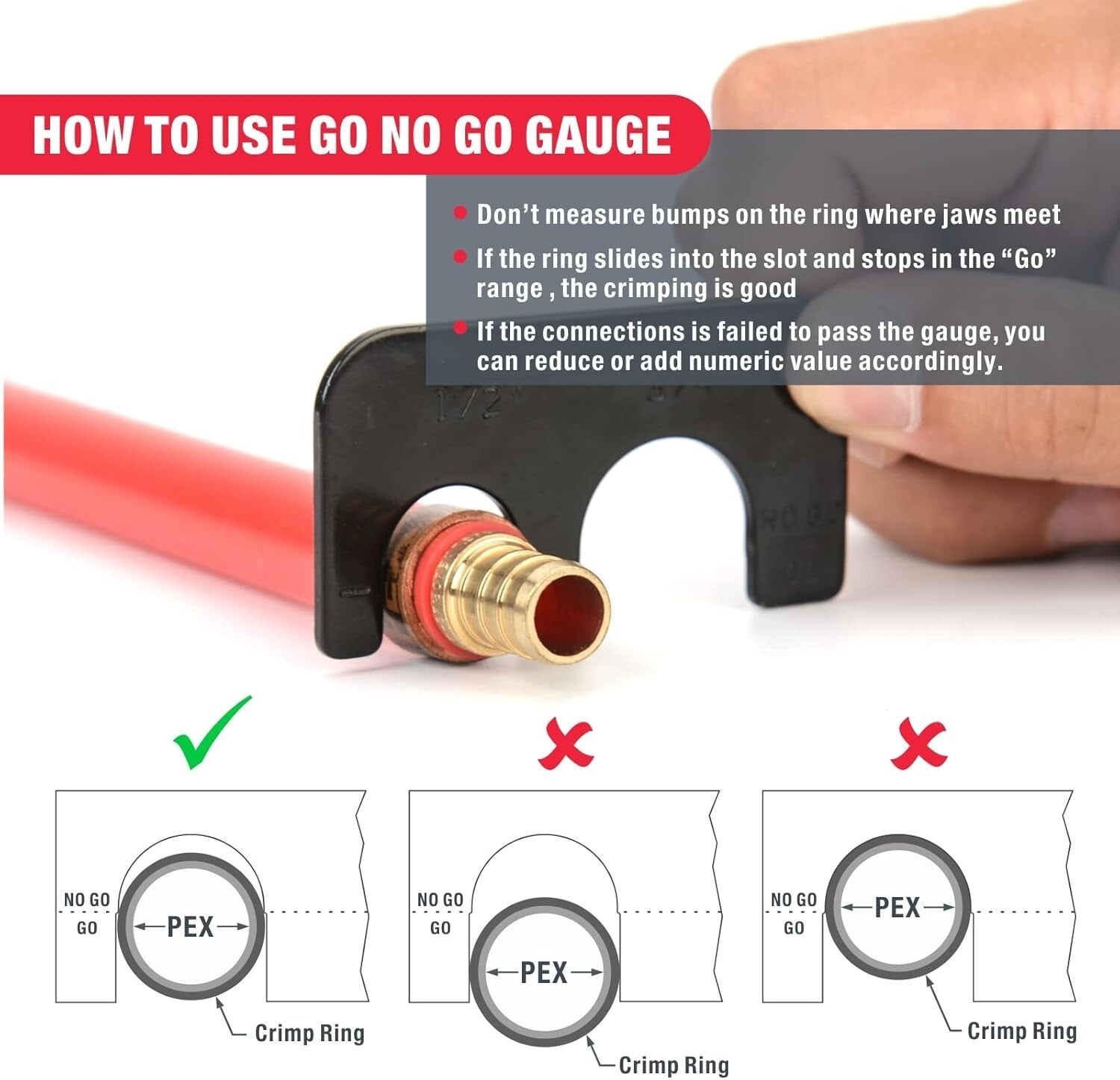 Ergonomic Hand-Powered Combo PEX Crimping Tool for 1/2 & 3/4-Inch Copper Rings