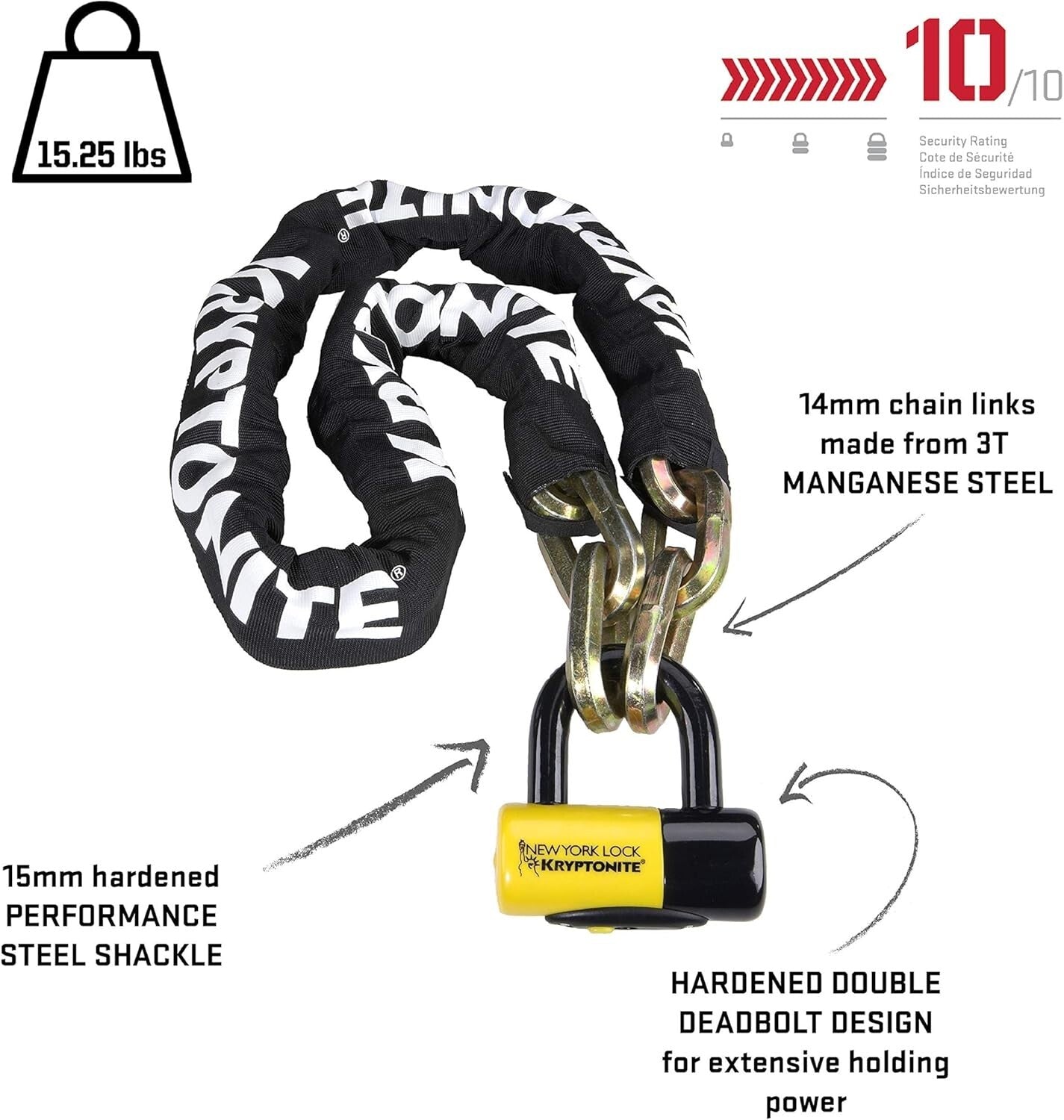 14mm Manganese Steel Chain Lock & 15mm Disc Lock - Anti-Theft Security Solution