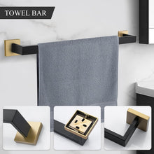 Load image into Gallery viewer, 4-Piece Black &amp; Gold Stainless Steel Bathroom Hardware Set - Elegant Style