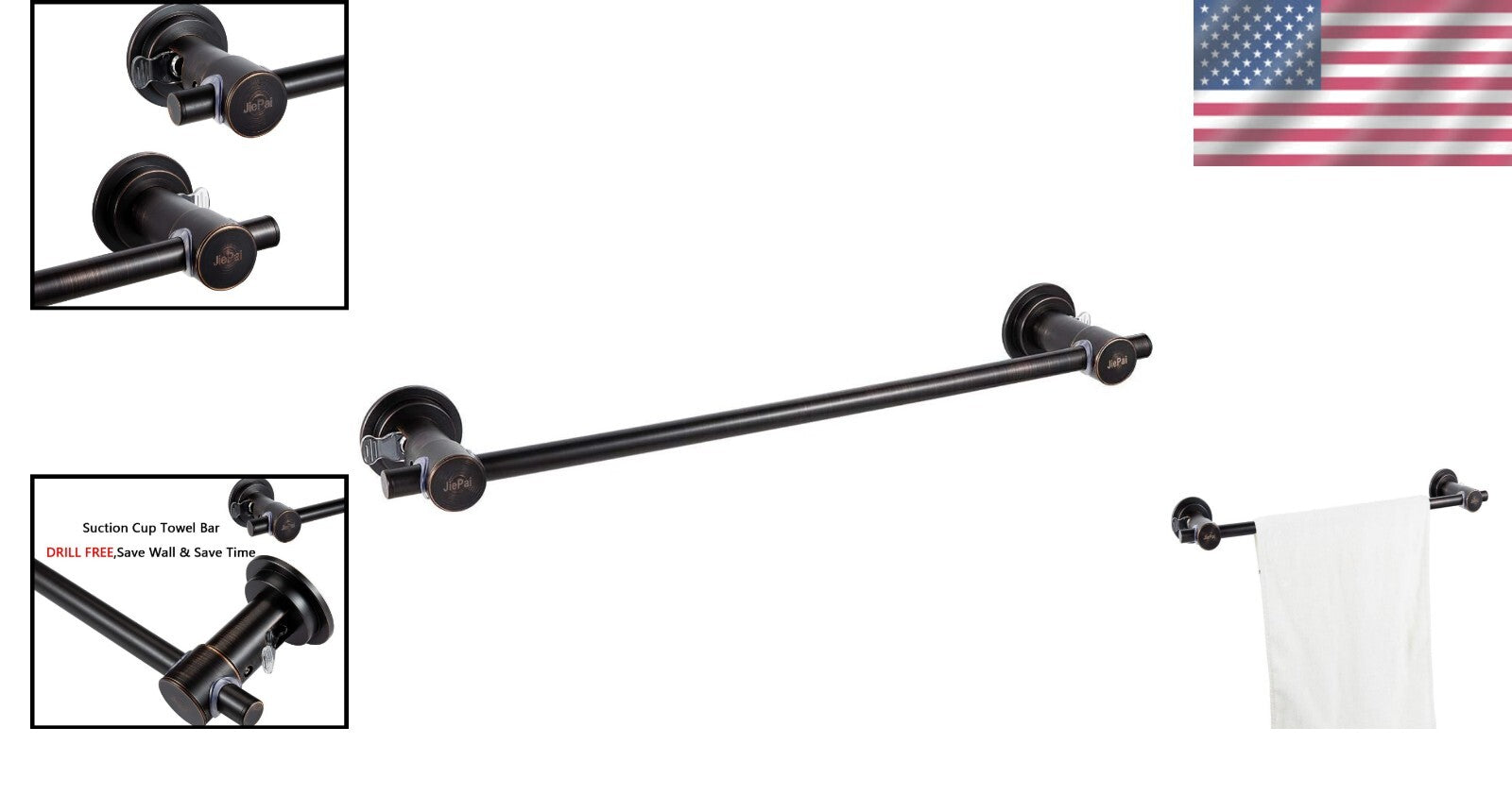 Elegant 24" Removable Suction Towel Bar - Heavy-Duty Bathroom Organizer