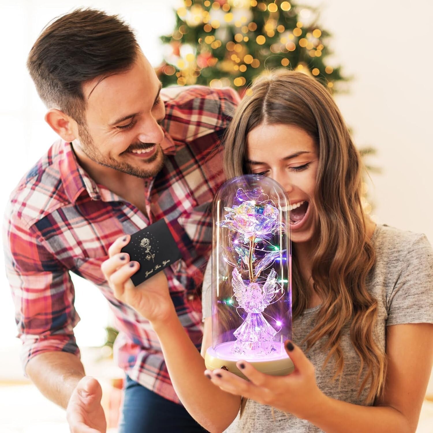 Charming Preserved Rose and Angel Figurine in Glass Dome - Versatile Home Decor