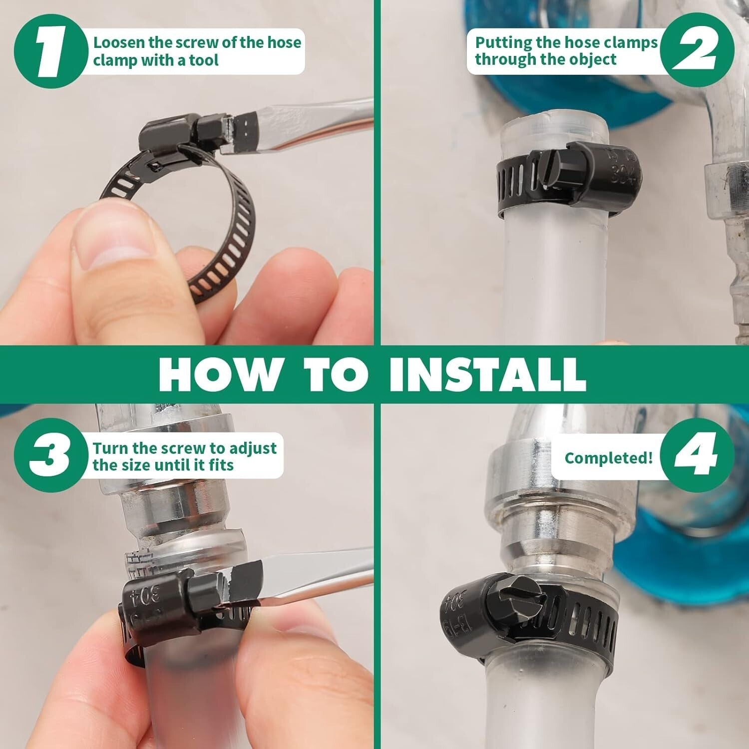 Durable Adjustable Hose Clamps Kit - 1/4" to 2" Black Stainless Steel Collection