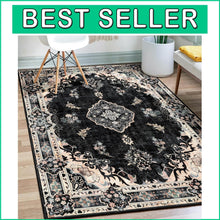 Load image into Gallery viewer, 3'x5' Washable Black Floral Rug - Boho Area Rug for Stylish Living Spaces