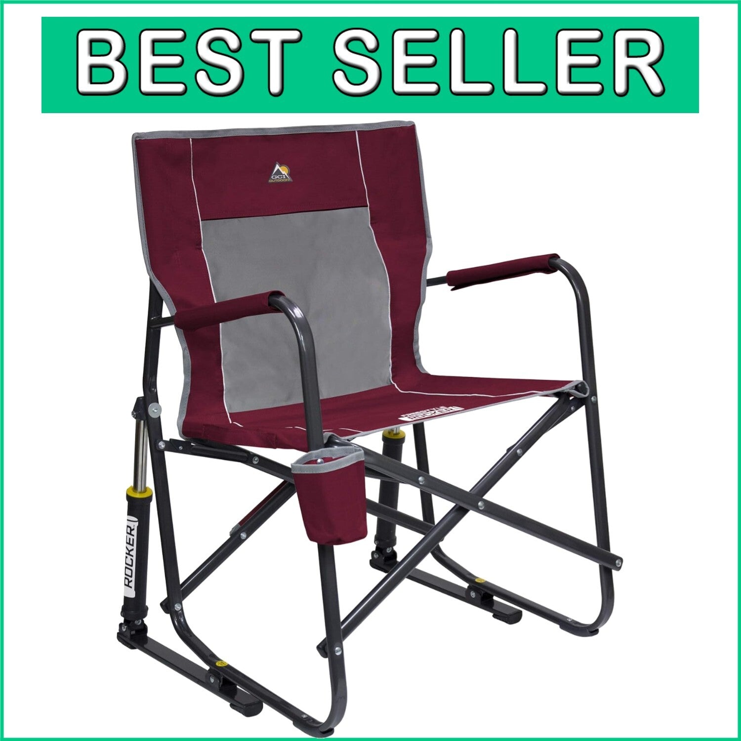 Durable Cinnamon Portable Rocking Chair with Smooth Action for Camping & Patio