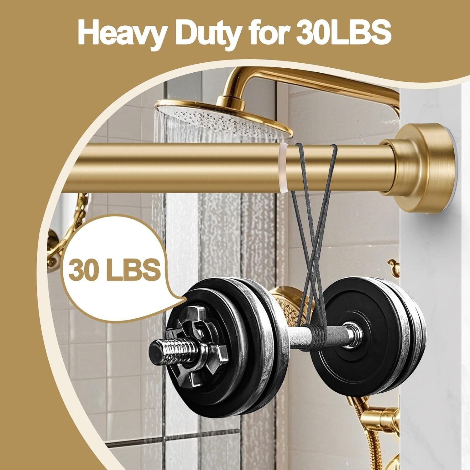 Versatile Gold Tension Shower Rod 34-96 Inches - Ideal for Bathrooms or Kitchens