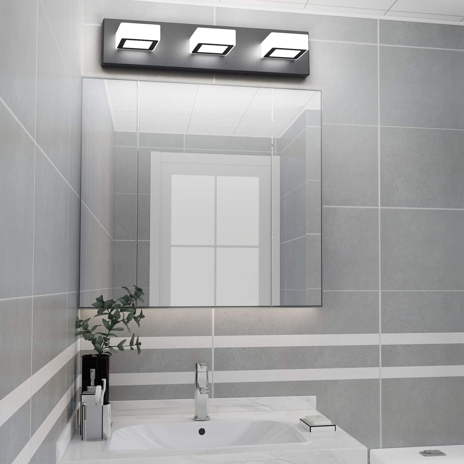 Energy Saving 3-Light LED Vanity Fixtures – Modern Black Bathroom Lighting