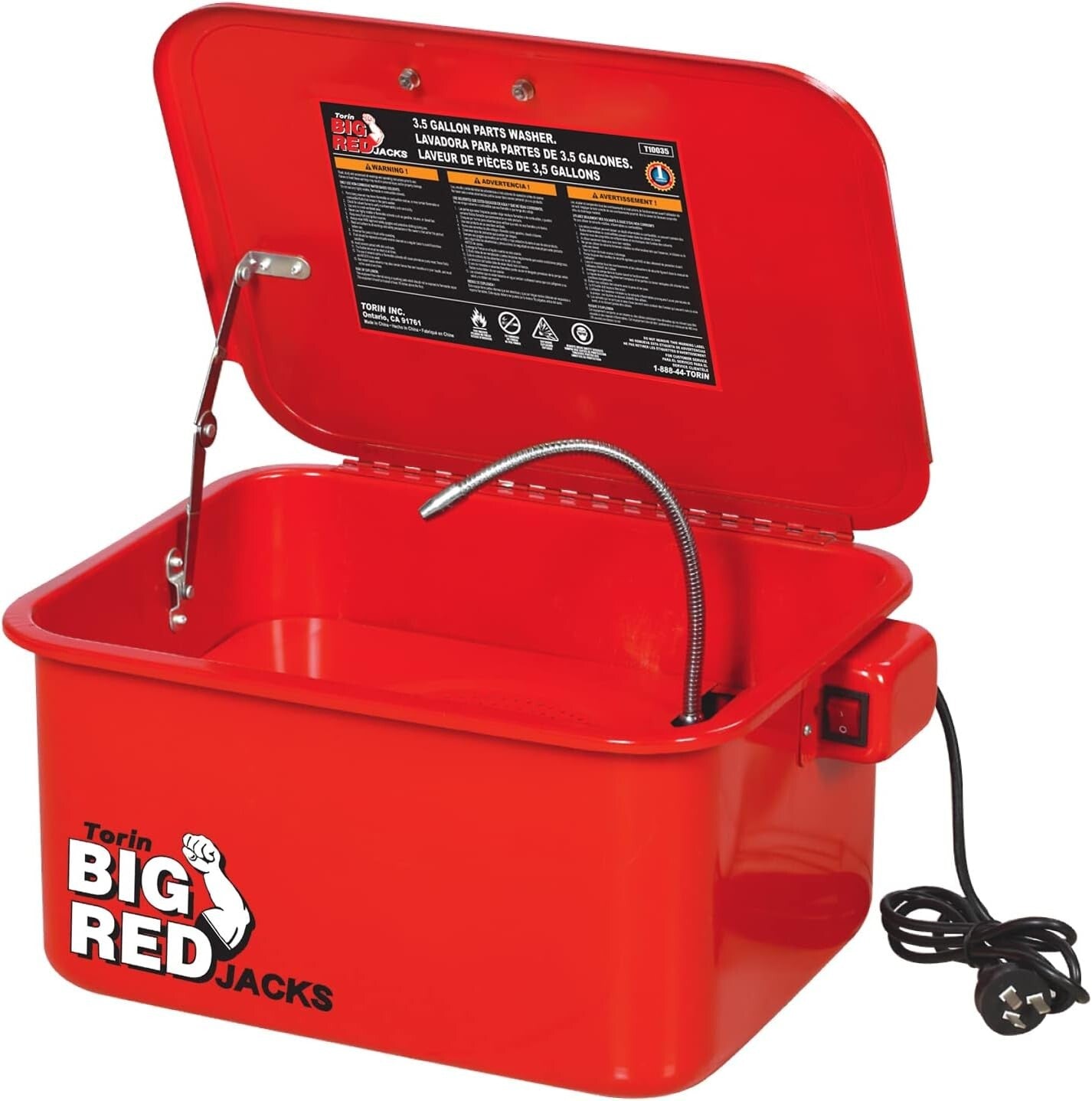 3.5 Gallon Compact Parts Washer - Lightweight with 110V Electric Pump, Red