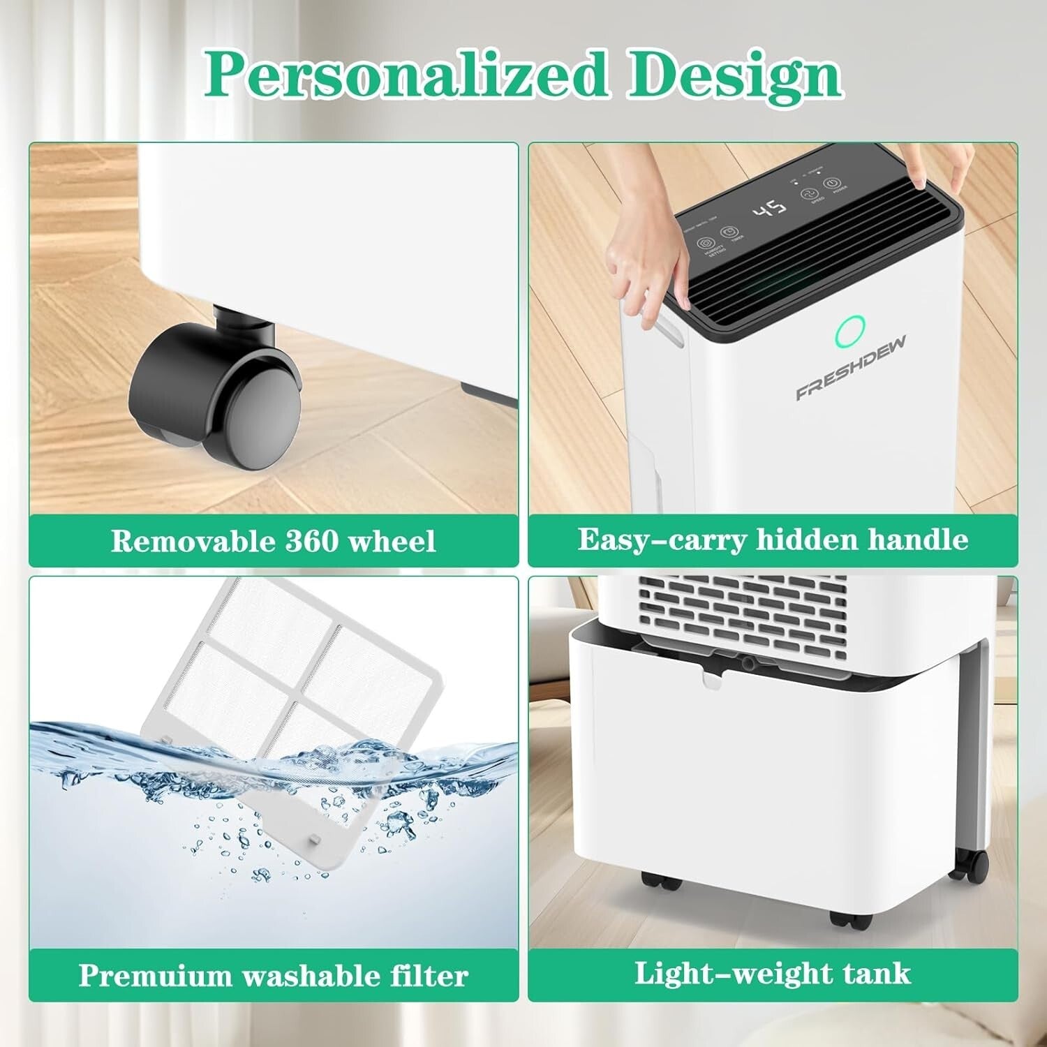 Advanced 50 Pints Dehumidifier for Residential Use, Auto Shutoff & Ergonomic