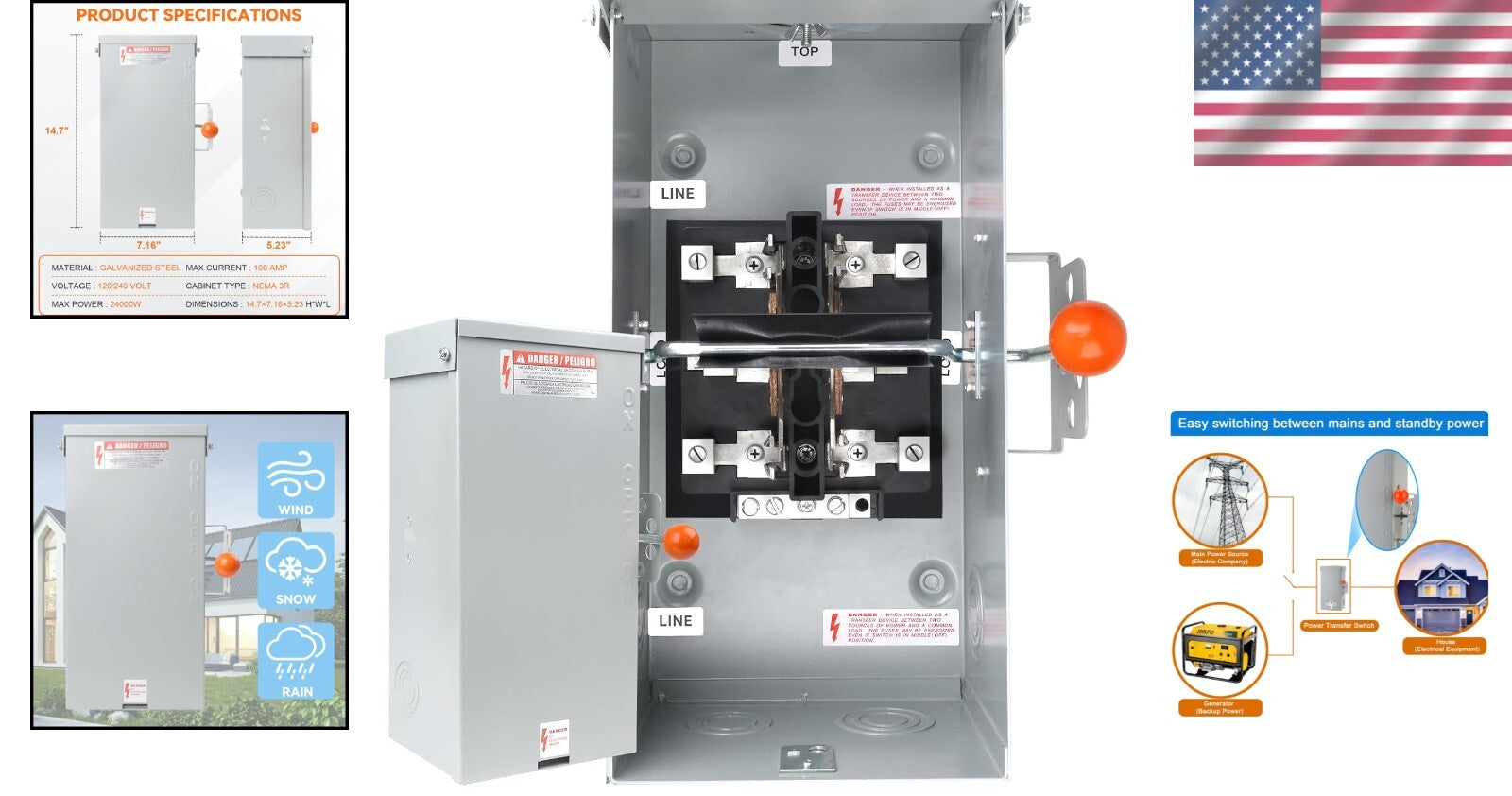 Heavy-Duty Generator Transfer Switch - 240V Double-Throw with Strong Stability