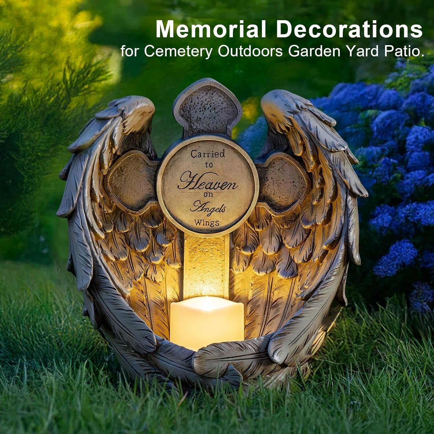 Tranquil 12'' Solar Angel Wing & Cross Light - Sympathy Gift for Grave Decor