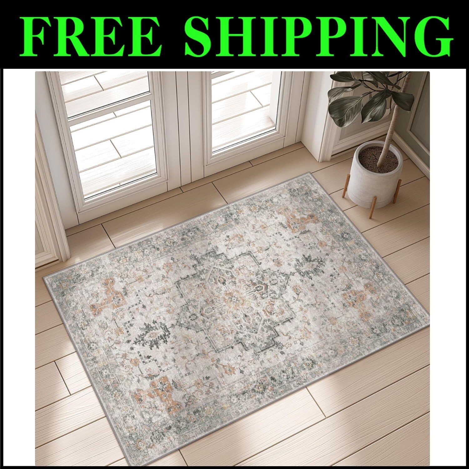 Retro Floral 2x3 ft Area Rug - Machine Washable, Non-Slip Doormat in Taupe