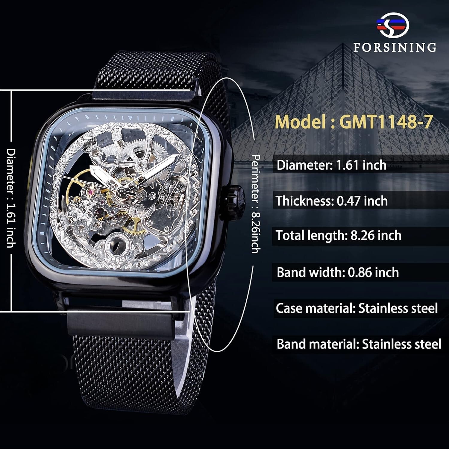Elegant Men's Skeleton Wristwatch with Flower Movement Carving & Stainless Steel