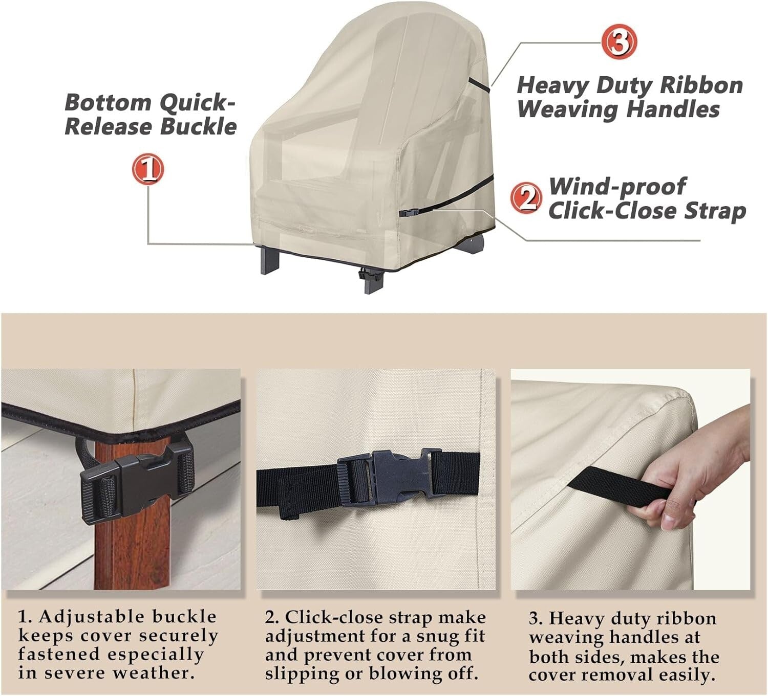 Waterproof Beige Patio Chair Cover 2-Pack - Ultimate Protection for Adirondacks