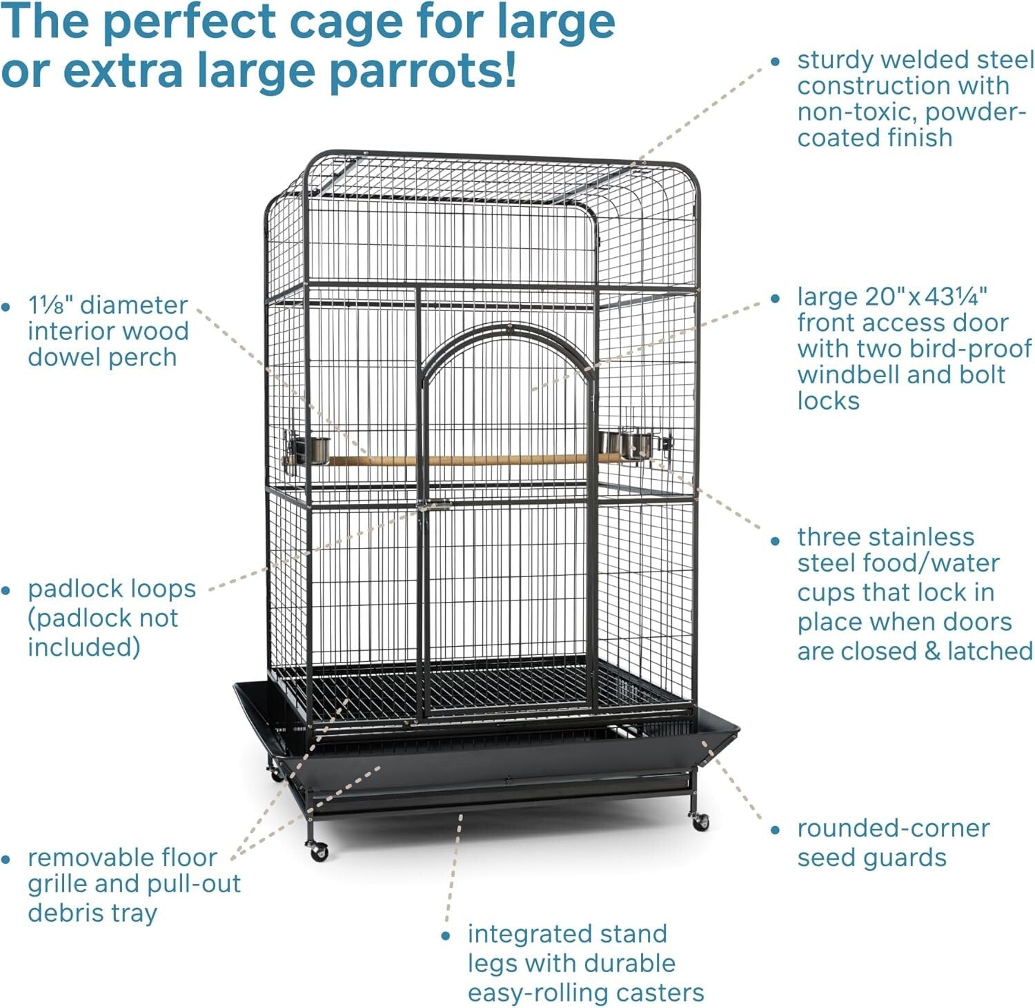 Luxurious 46" X 36" Empire Macaw Cage: Stainless Steel Design for Active Birds