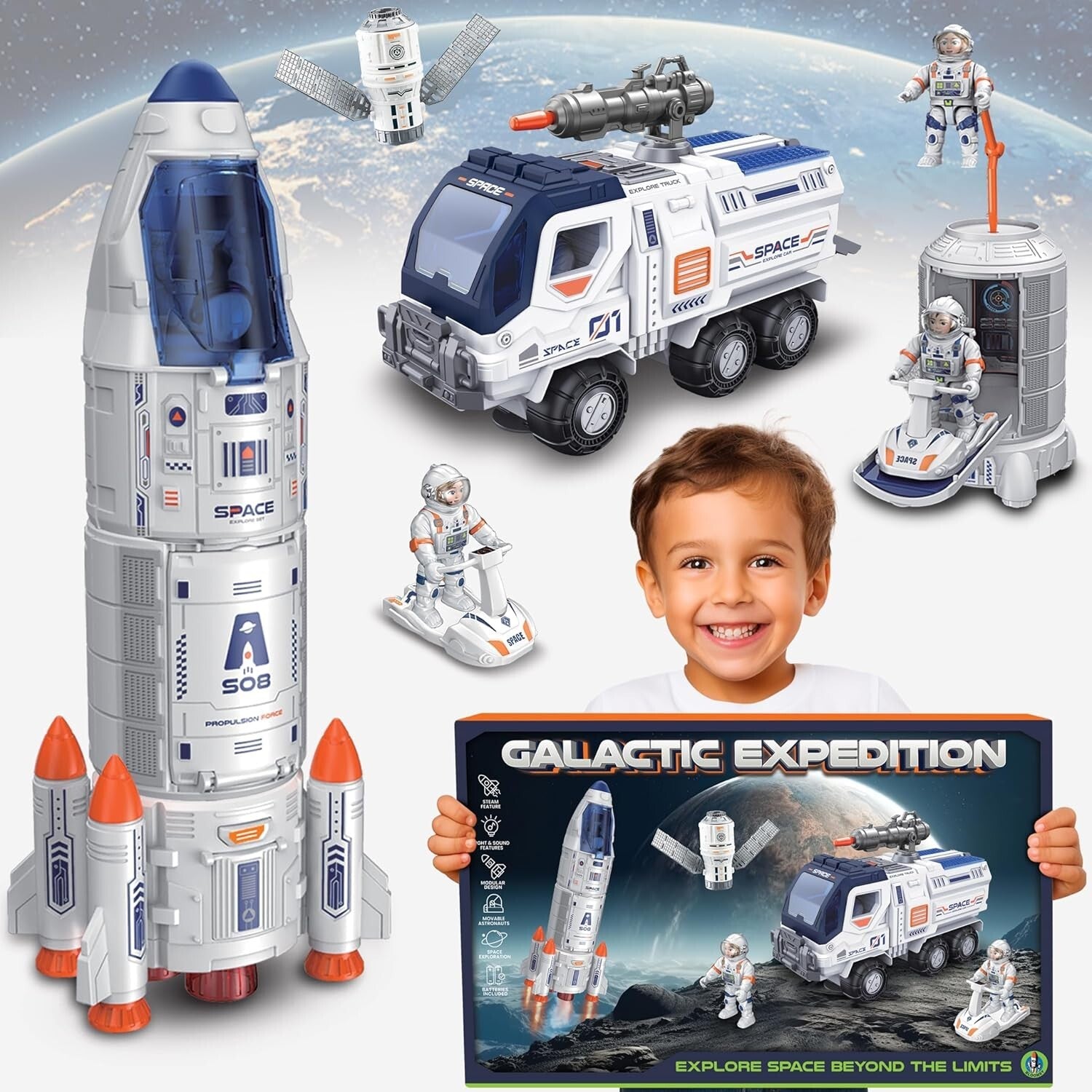 Durable Space Shuttle Toy for Kids - Rocket Playset with Lights & Sound Effects