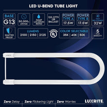 Load image into Gallery viewer, Energy-Efficient T8 U-Bend LED Tube Light, 2-Pack - 3500K/4000K/5000K, G13 Base