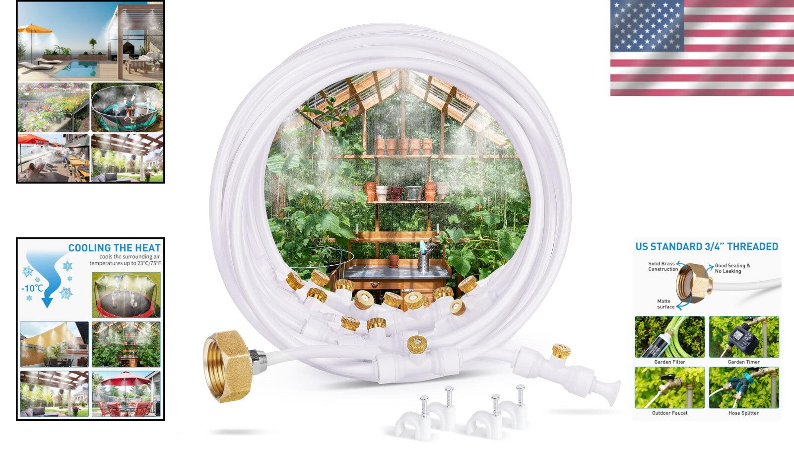 92FT Misting Cooling System with 26 Brass Nozzles for Ultimate Outdoor Comfort