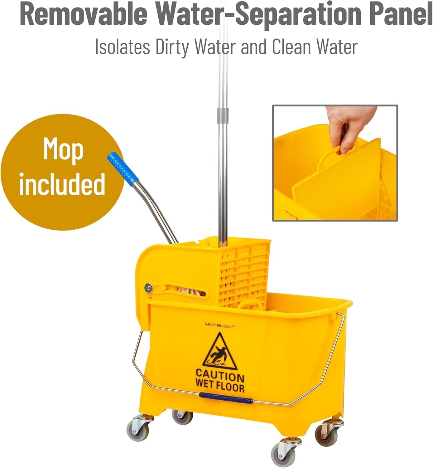 Ergonomic 22 Qt Mop Bucket & Wringer Set with Wheels - Effortless Cleaning
