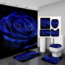 Load image into Gallery viewer, Elegant 4-Piece Floral Shower Curtain Set with Non-Slip Bath Mats - Blue
