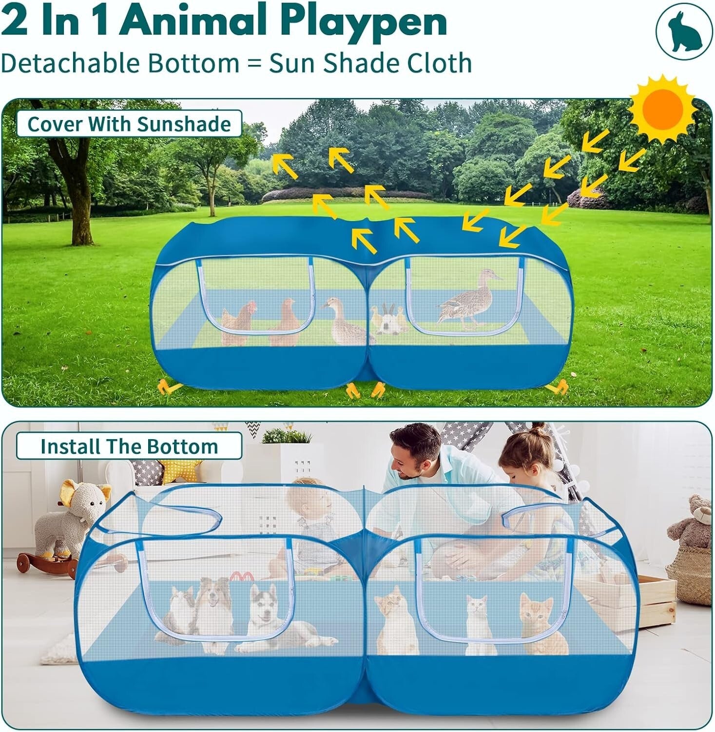 Multi-Use Small Animal Enclosure with Removable Base - For Cats, Rabbits & More