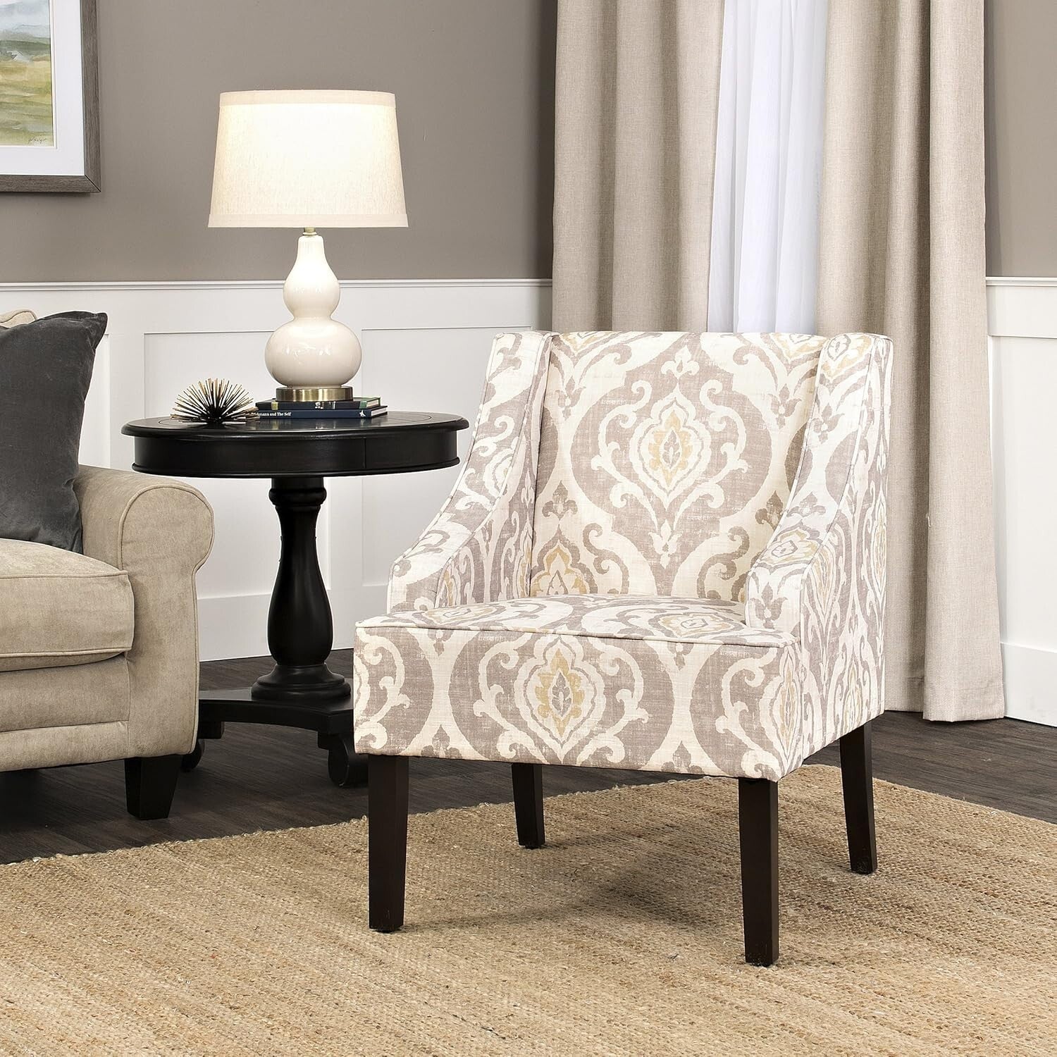 Elegant Suri Brown Upholstered Swoop Arm Accent Chair for Living Room & Bedroom